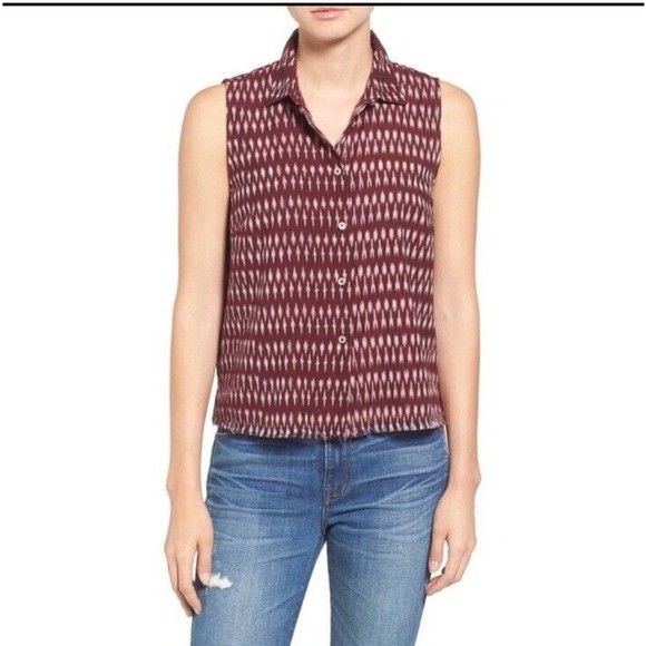 Madewell Burgundy Ikat Print Button Up Tank Size XXS - Picture 1 of 10